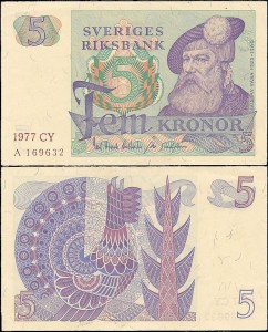 SZWECJA 5 KRONOR 1977, litera CY po dacie Pick 51c
