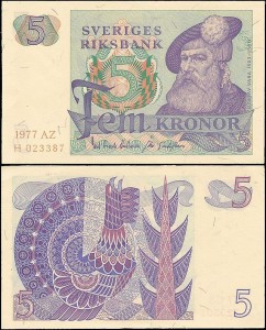 SZWECJA 5 KRONOR 1977, litera AZ po dacie Pick 51d
