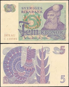 SZWECJA 5 KRONOR 1978, litera AU po dacie Pick 51d