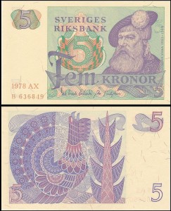 SZWECJA 5 KRONOR 1978, litera AX po dacie Pick 51d