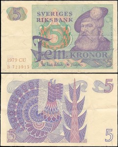 SZWECJA 5 KRONOR 1979, litera CU po dacie Pick 51d