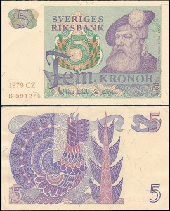 SZWECJA 5 KRONOR 1979, litera CZ po dacie Pick 51d