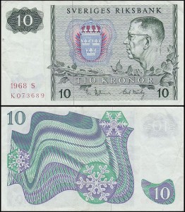 SZWECJA 10 KRONOR 1968, litera S po dacie Pick 52b