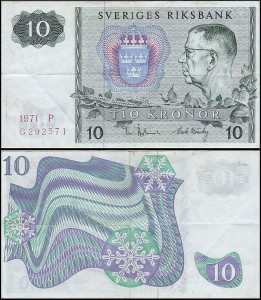 SZWECJA 10 KRONOR 1971, litera P po dacie Pick 52c