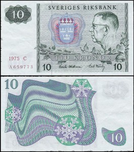 SZWECJA 10 KRONOR 1975, litera C po dacie Pick 52c
