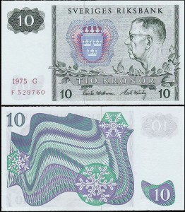 SZWECJA 10 KRONOR 1975, litera G po dacie Pick 52c