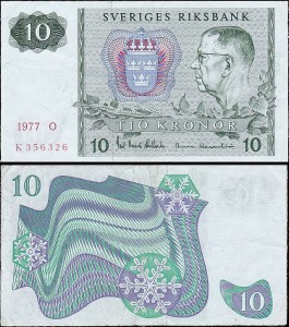 SZWECJA 10 KRONOR 1977, litera O po dacie Pick 52c