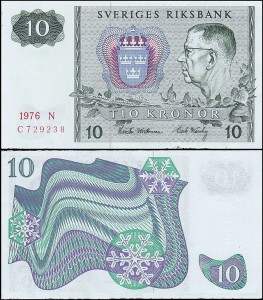 SZWECJA 10 KRONOR 1976, litera N po dacie Pick 52d