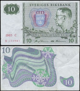 SZWECJA 10 KRONOR 1985, litera C po dacie Pick 52d