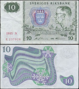 SZWECJA 10 KRONOR 1985, litera N po dacie Pick 52d
