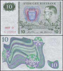 SZWECJA 10 KRONOR 1985, litera O po dacie Pick 52d