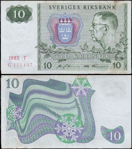 SZWECJA 10 KRONOR 1985, litera T po dacie Pick 52d