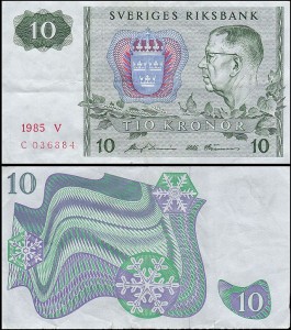 SZWECJA 10 KRONOR 1985, litera V po dacie Pick 52d