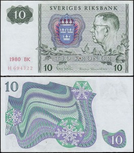 SZWECJA 10 KRONOR 1980, litera BK po dacie Pick 52e
