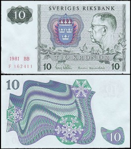 SZWECJA 10 KRONOR 1981, litera BB po dacie Pick 52e