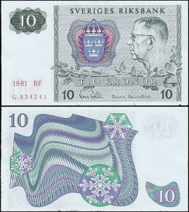 SZWECJA 10 KRONOR 1981, litera BF po dacie Pick 52e