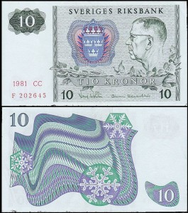 SZWECJA 10 KRONOR 1981, litera CC po dacie Pick 52e