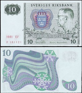 SZWECJA 10 KRONOR 1981, litera EF po dacie Pick 52e
