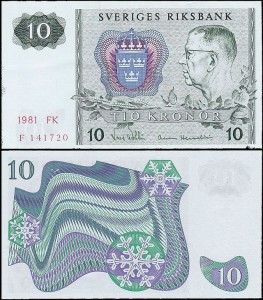 SZWECJA 10 KRONOR 1981, litera FK po dacie Pick 52e