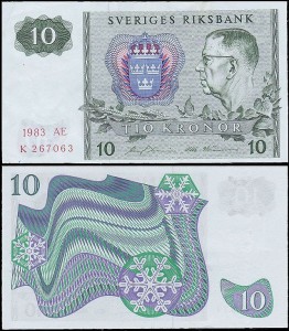 SZWECJA 10 KRONOR 1983, litera AE po dacie Pick 52e