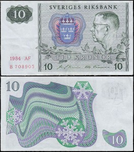 SZWECJA 10 KRONOR 1984, litera AF po dacie Pick 52e