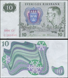 SZWECJA 10 KRONOR 1984, litera CF po dacie Pick 52e