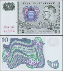 SZWECJA 10 KRONOR 1984, litera EH po dacie Pick 52e