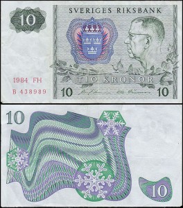 SZWECJA 10 KRONOR 1984, litera FH po dacie Pick 52e