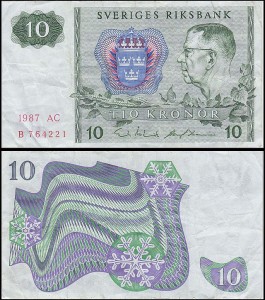 SZWECJA 10 KRONOR 1987, litera AC po dacie Pick 52e