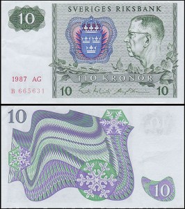SZWECJA 10 KRONOR 1987, litera AG po dacie Pick 52e