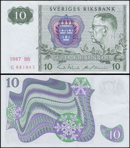 SZWECJA 10 KRONOR 1987, litera BB po dacie Pick 52e