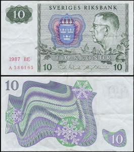 SZWECJA 10 KRONOR 1987, litera BE po dacie Pick 52e
