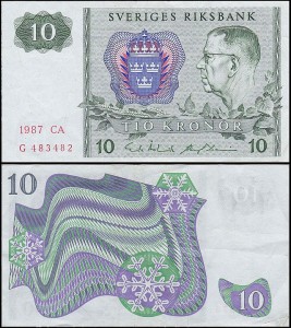 SZWECJA 10 KRONOR 1987, litera CA po dacie Pick 52e