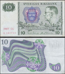 SZWECJA 10 KRONOR 1987, litera CG po dacie Pick 52e