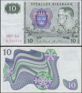 SZWECJA 10 KRONOR 1987, litera EA po dacie Pick 52e