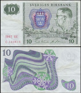 SZWECJA 10 KRONOR 1987, litera EE po dacie Pick 52e