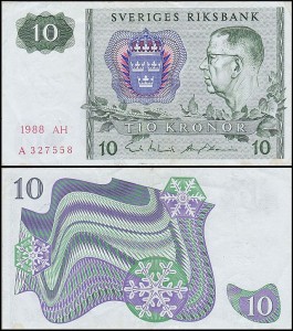 SZWECJA 10 KRONOR 1988, litera AH po dacie Pick 52e