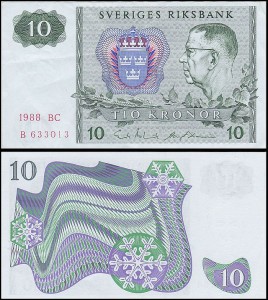SZWECJA 10 KRONOR 1988, litera BC po dacie Pick 52e
