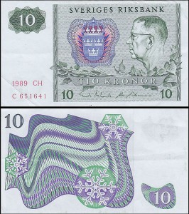 SZWECJA 10 KRONOR 1989, litera CH po dacie Pick 52e