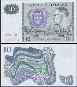 SZWECJA 10 KRONOR 1990, litera BB po dacie Pick 52e