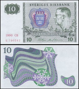 SZWECJA 10 KRONOR 1990, litera CB po dacie Pick 52e