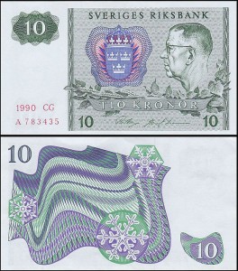 SZWECJA 10 KRONOR 1990, litera CG po dacie Pick 52e