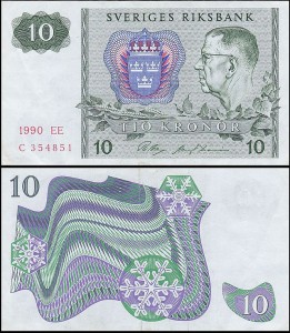 SZWECJA 10 KRONOR 1990, litera EE po dacie Pick 52e