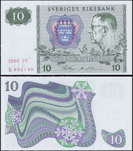 SZWECJA 10 KRONOR 1990, litera FF po dacie Pick 52e