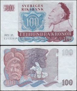 SZWECJA 100 KRONOR 1971 P, zastępczy, gwiazdka po nr., Pick 54br