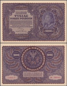POLSKA, 1000 MAREK POLSKICH 23.8.1919, I SERJA G, Parch. 71a