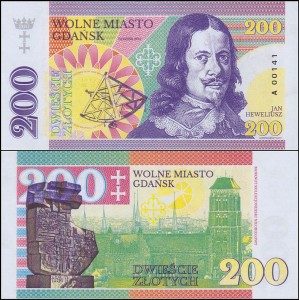 Wolne Miasto Gdańsk, 200 ZŁOTYCH 2017,	Prywatny, seria A