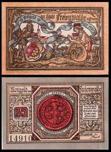 CHOCIWEL - FREIENWALDE 25 FENIGÓW 1920, Pieczęć / Rycerz i Kupiec, numer czarny, 5 cyfr