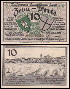 EŁK - LYCK 10 FENIGÓW 1.X.1920, numerator czerwony