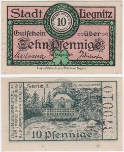LEGNICA - LIEGNITZ 10 FENIGÓW (1920), seria II - Ciepłe źródło